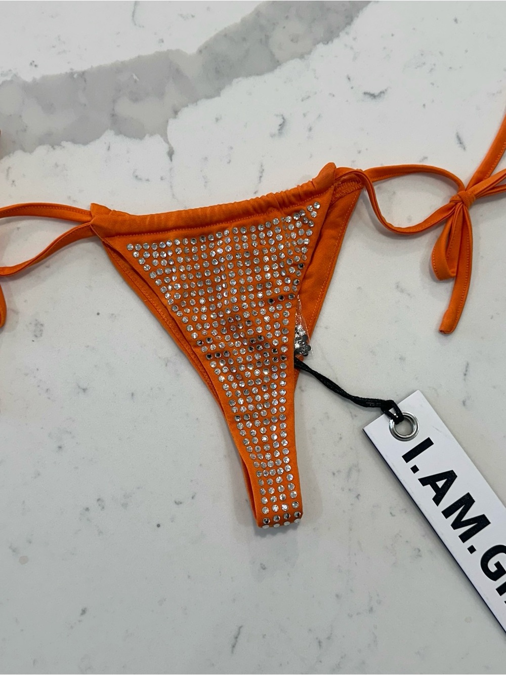 I.AM.GIA Orange Rhinestone Tie Side Bikini Bottoms XS NWT